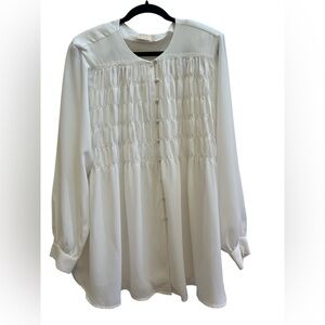Jordan Woman Vintage White Blouse Oversized Tunic Romantic Minimalist XL